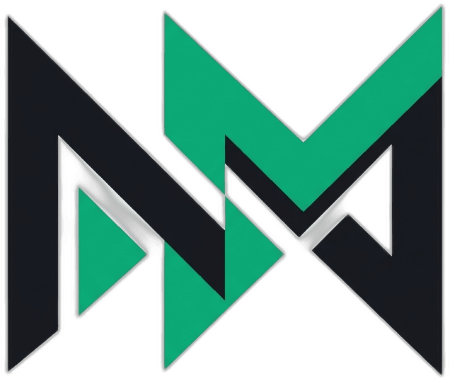 Abstraktes schwarz-grünes geometrisches Logo auf schwarzem Hintergrund.